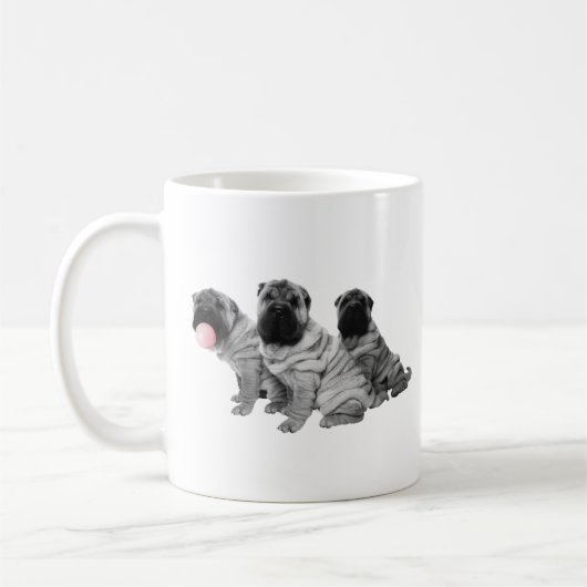 Chinees Shar Pei Puppies Zwart Wit Bubble Gum Koffiemok (Links)
