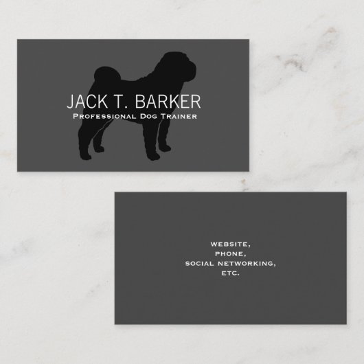 Chinees Shar-Pei Silhouette Black op grijs Visitekaartje (Voorkant / Achterkant)