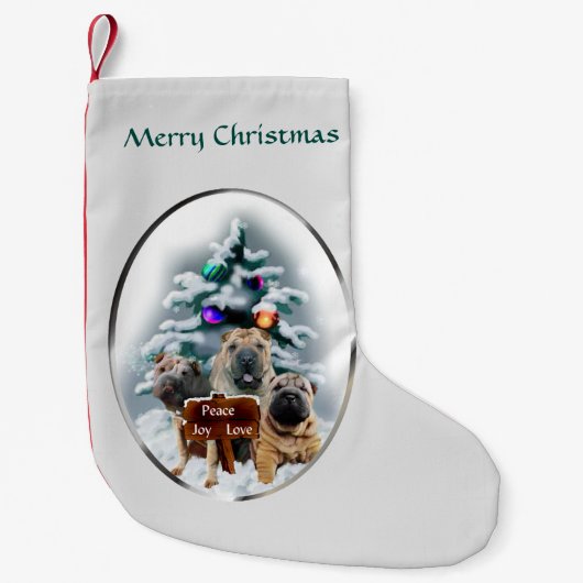 Chinees Shar-Pei Trio Kerstmis Kleine Kerstsok (Voorkant)