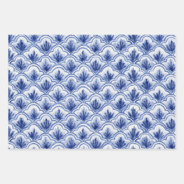 Chinees  Shell Blauw en Wit Patroon Inpakpapier Vel