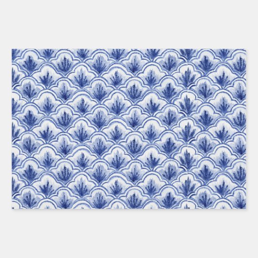 Chinees  Shell Blauw en Wit Patroon Inpakpapier Vel (Voorkant)