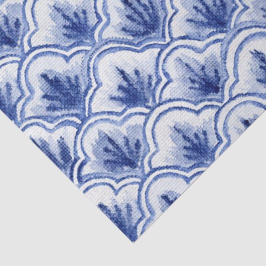 Chinees Shell Pattern Blue en White Tissuepapier (Detail)