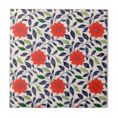 Chinees sierpatroon met rode bloemen tegeltje (Voorkant)