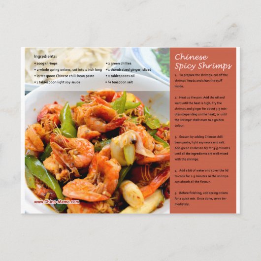 Chinees Spicy Shrimps Recipe Briefkaart (Voorkant)
