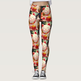 Chinees Succes Waving Witte Kat Foto Stijlvol Leggings