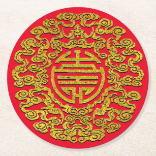 Chinees symbool voor lange levensduur ronde kartonnen onderzetter