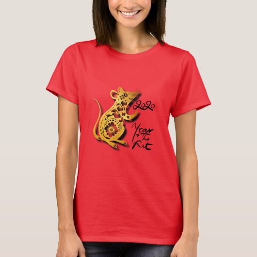 Chinees T-shirt voor jonge rattenvrouwen met klaut (Voorkant)