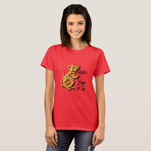 Chinees T-shirt voor jonge rattenvrouwen met klaut (Voorkant volledig)