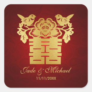 Chinees Tortelduifjes Dubbel Geluk Bruiloft Vierkante Sticker