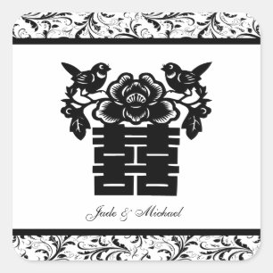 Chinees Tortelduifjes Dubbelgeluk bruiloft Vierkante Sticker