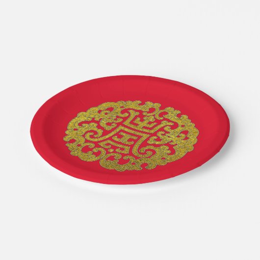 Chinees traditioneel goudpatroon papieren bordje (Gekanteld)