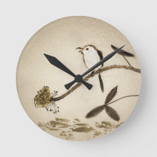 Chinees traditioneel inktschilderij met vogels ronde klok
