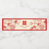 Chinees trouwrood beige bloemmotief oosters waterfles etiket (Enkel label)