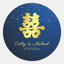 Chinees trouwsnowflake dubbel geluk blauw ronde sticker