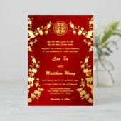 Chinees tweetalig | Red Cherry Blossom Bruiloft Folie Uitnodiging (Staand Voorkant)