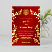 Chinees tweetalig | Red Cherry Blossom Bruiloft Folie Uitnodiging (Staand Voorkant)