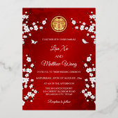 Chinees tweetalig | Witte kersenbloesem Folie Uitnodiging (Voorkant)