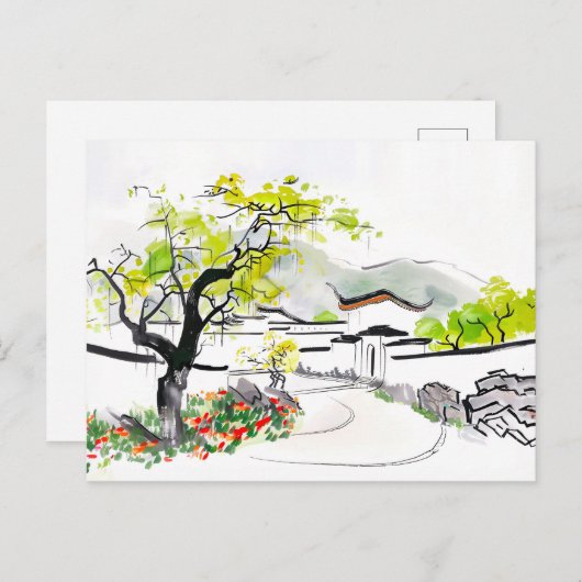 Chinees Uitzicht met traditionele tempel Briefkaart (Voorkant / Achterkant)