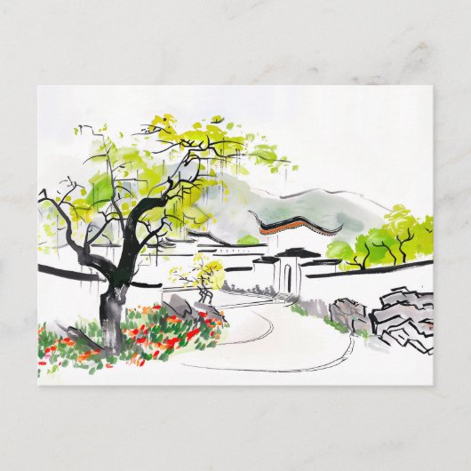 Chinees Uitzicht met traditionele tempel Briefkaart (Voorkant)