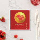 Chinees Varken Jaar Rood Goud Papercut Papier Serv Servet (Insitu)