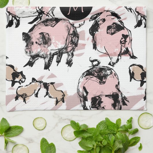 Chinees Varkenjaar dierlijk origineel monogram keu Theedoek (Gevouwen)