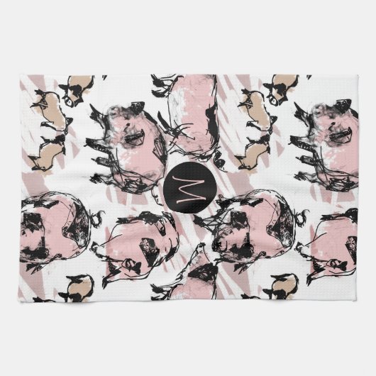 Chinees Varkenjaar dierlijk origineel monogram keu Theedoek (Horizontaal)