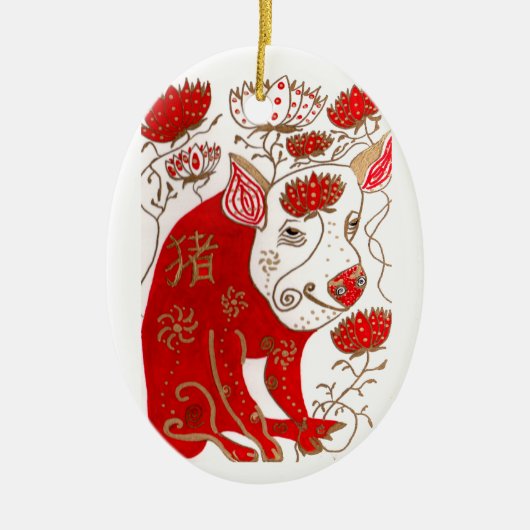 Chinees Varkenshouderij Keramisch Ornament (Voorkant)
