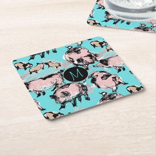 Chinees varkensjaar 2019 Oorspronkelijk Monogram B Kartonnen Onderzetters (Schuin)