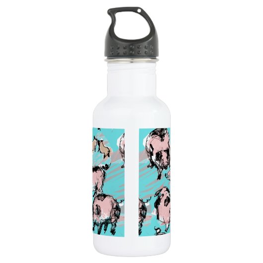 Chinees varkensjaar 2019 origineel monogram blauw  waterfles  (Achterkant)