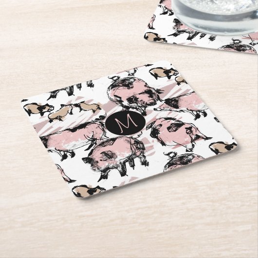 Chinees varkensjaar 2019 origineel Monogram vierka Kartonnen Onderzetters (Schuin)