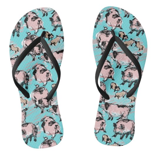 Chinees Varkensjaar 2019 Originele tekening Blauw  Teenslippers (Voetbed)