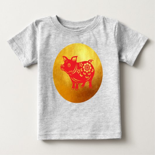 Chinees varkensjaar 2019 Papercut Red Baby T-shirt (Voorkant)