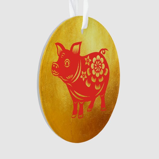 Chinees varkensjaar Red Papercut Gold R Ornament (voorkant)