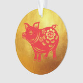 Chinees varkensjaar Red Papercut Gold R Ornament (voorkant)