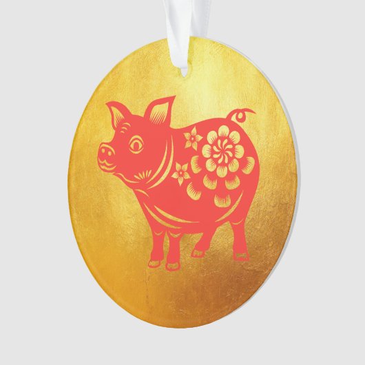 Chinees varkensjaar Red Papercut Gold R Ornament (voorkant)