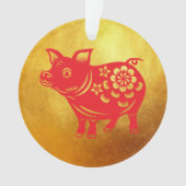 Chinees varkensjaar Red Papercut Gold R Ornament (voorkant)