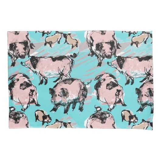 Chinees Varkensjaar Zodiac Originele Tekening Blau Kussensloop (Voorkant)