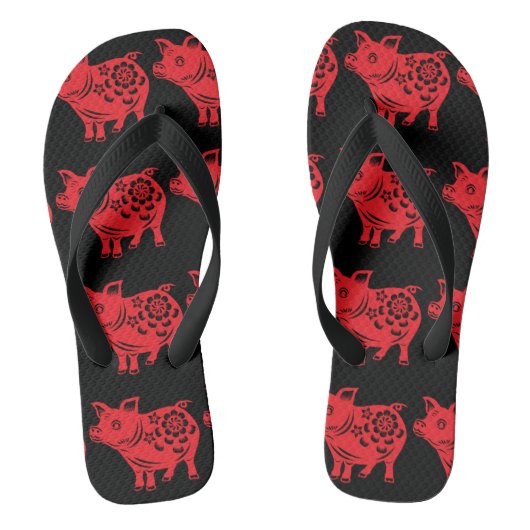 Chinees Varkenspad Red Papercut Mannen Flip Flop (Voetbed)