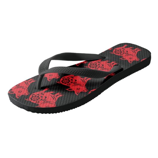 Chinees Varkenspad Red Papercut Mannen Flip Flop (Schuin)