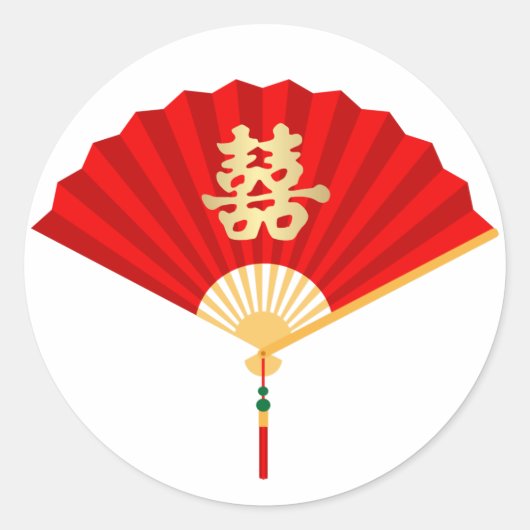 Chinees Ventilator en dubbel Geluk Ronde Sticker (Voorkant)