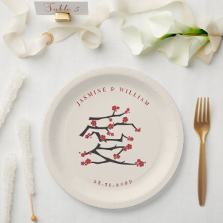 Chinees Verloving van de Rode Cherry Blossom Papieren Bordje