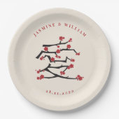 Chinees Verloving van de Rode Cherry Blossom Papieren Bordje (Voorkant)