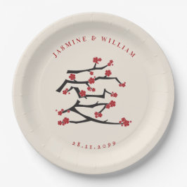 Chinees Verloving van de Rode Cherry Blossom Papieren Bordje