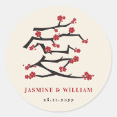 Chinees Verloving van de Rode Cherry Blossom Ronde Sticker (Voorkant)