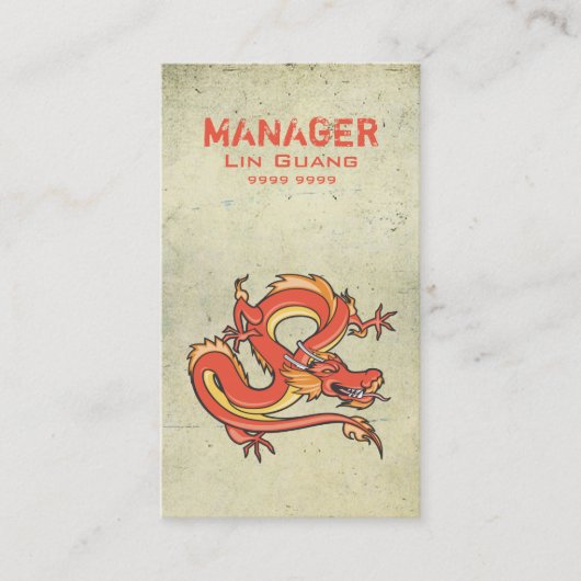 Chinees Visitekaartje Restaurantmanager Dragon (Voorkant)