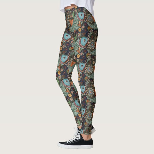 Chinees vissymbool bruine en turquoise Leggings (Links)