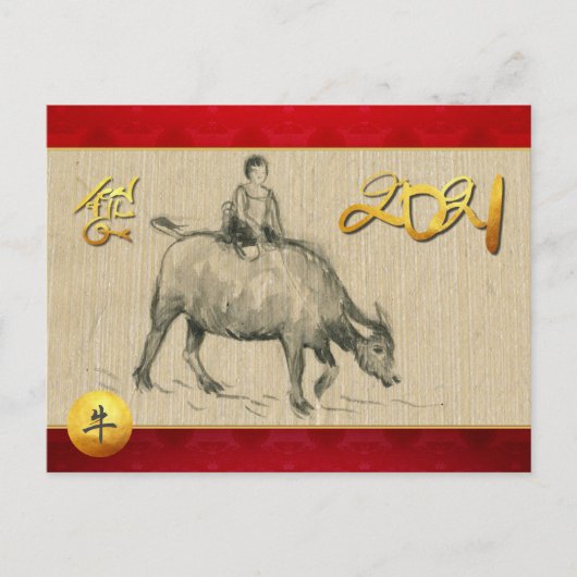 Chinees waterbuffel jaar 2021 HpostC Feestdagenkaart (Voorkant)