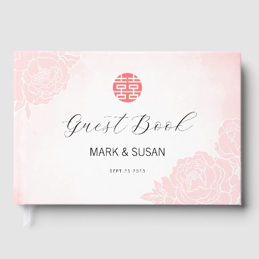 Chinees Waterverf Dubbel Geluk Bruiloft Gastenboek (Voorkant)