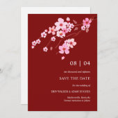 Chinees Waterverf Kersenbloesem Save The Date (Voorkant / Achterkant)
