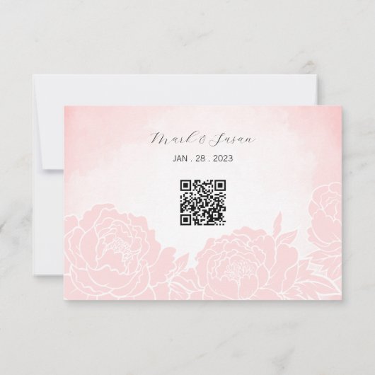 Chinees Waterverf Pioen Bruiloft RSVP met QR Code (Achterkant)